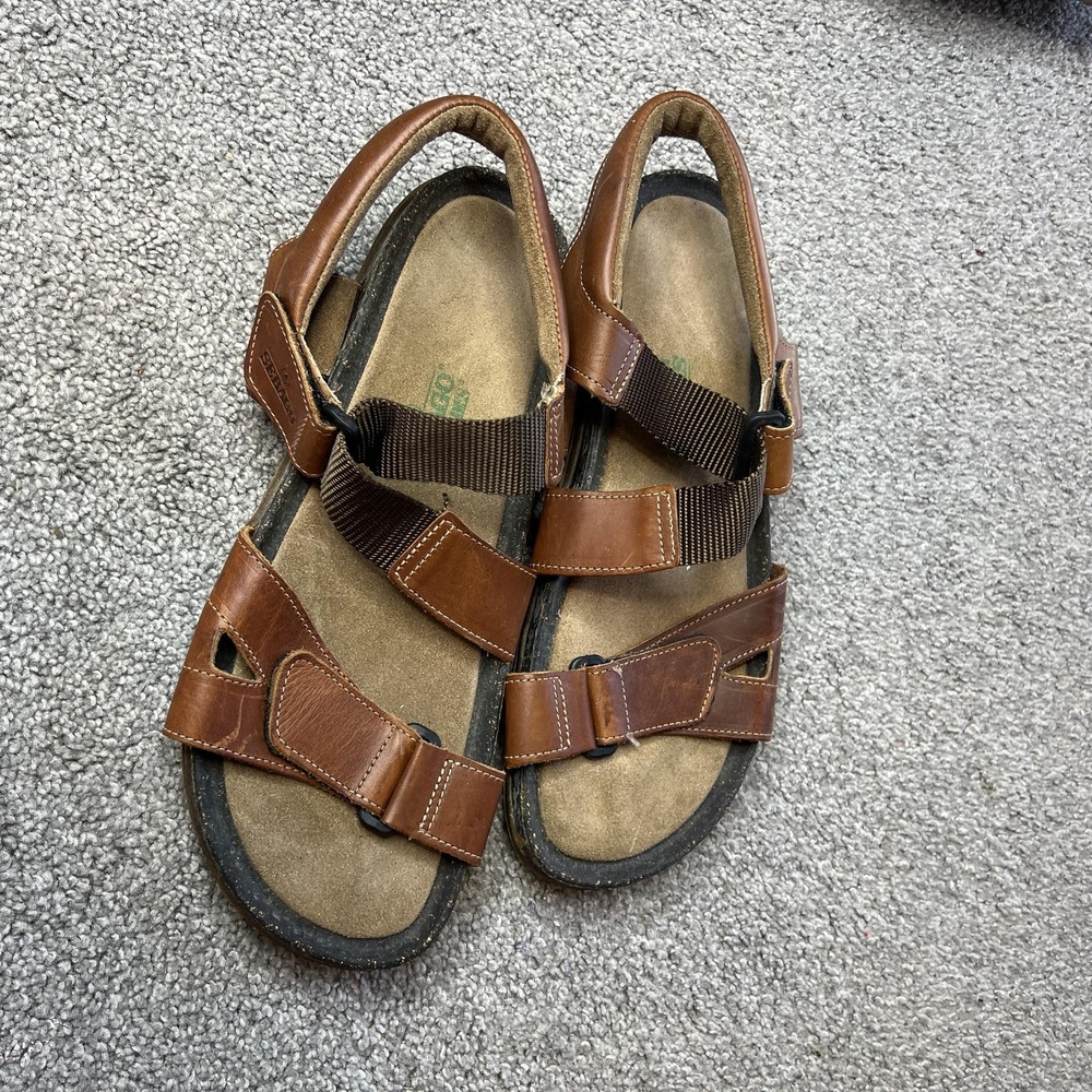 Sebago Docksides Sandals Mens Size‎ 13 Brown Leather Adjustable Slip On Comfort